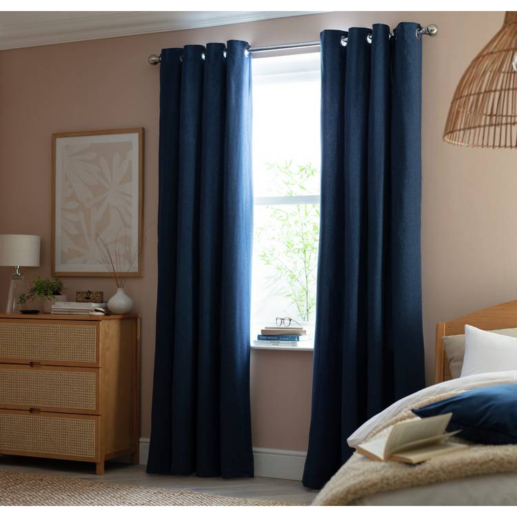 Habitat Brushed Thermal Eyelet Curtains - Navy 0