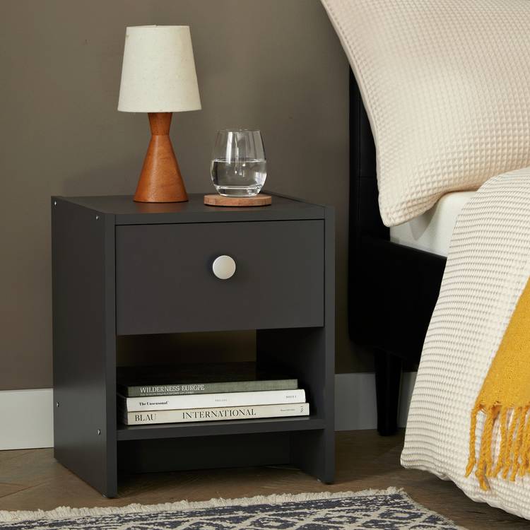 Argos Home Seville 1 Drawer Bedside Table - Anthracite 0