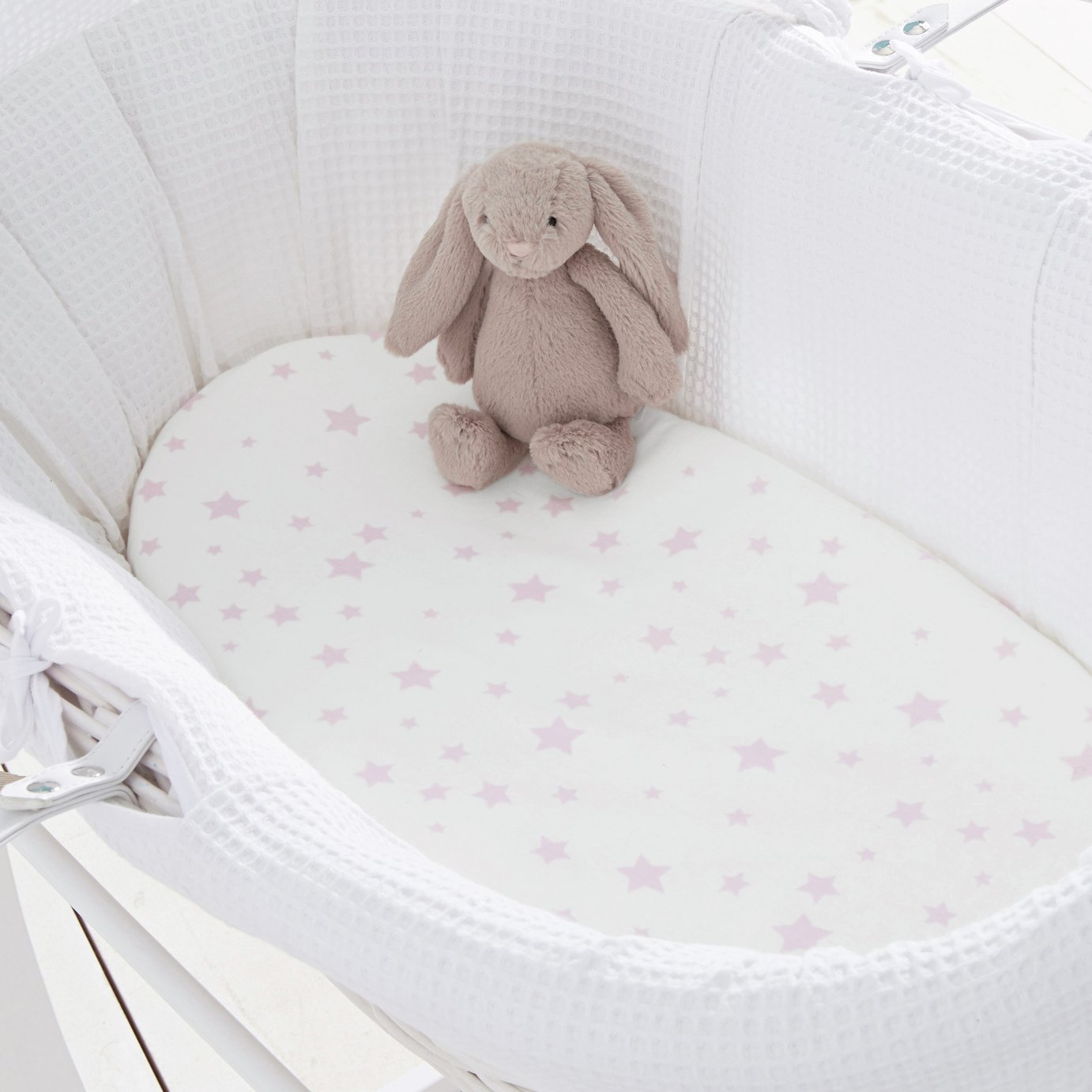 Silentnight Fitted Moses Basket Sheet 2 Pack - Pink Stars