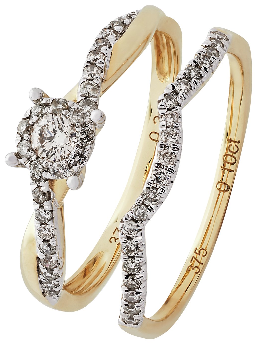 Revere 9ct Gold 0.35ct tw Diamond Bridal Ring Set - N