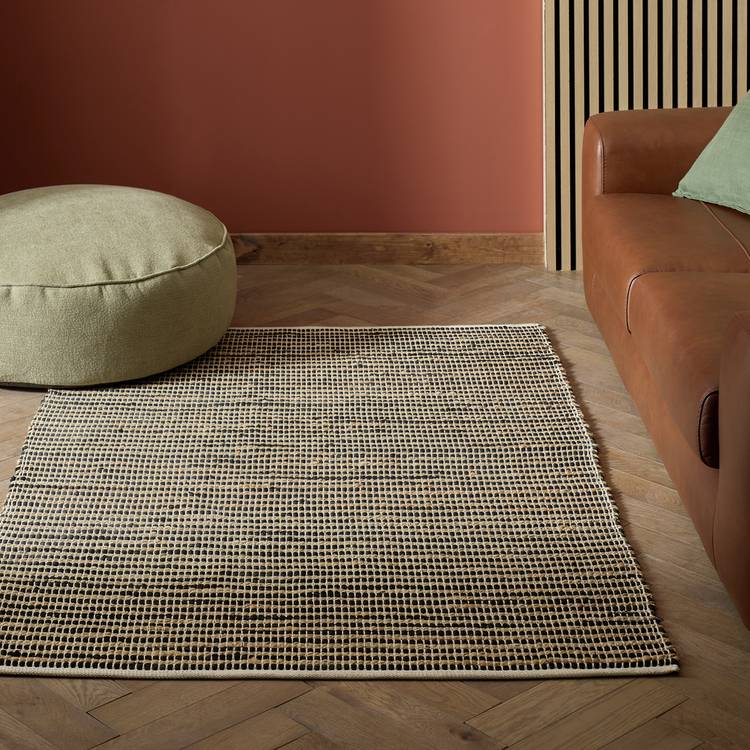 Habitat Woven Stripe Black Jute Flatweave Rug - 170x120cm 0