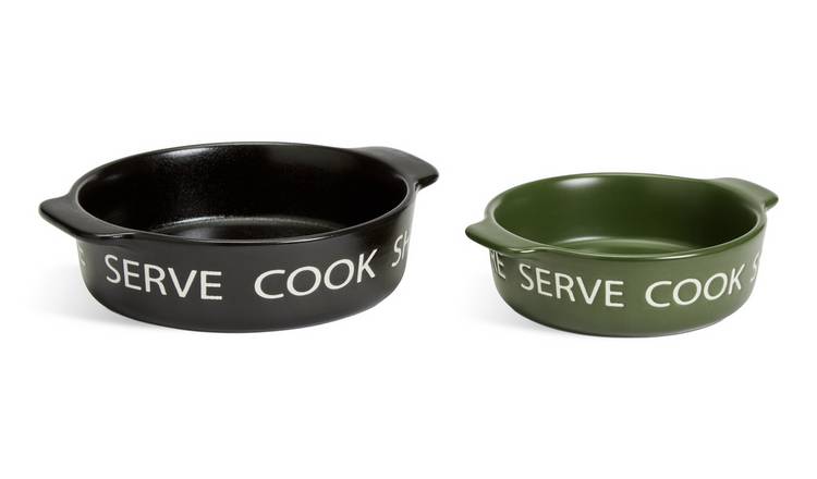Habitat Set of 2 Tapas Dishes - Black and Khaki