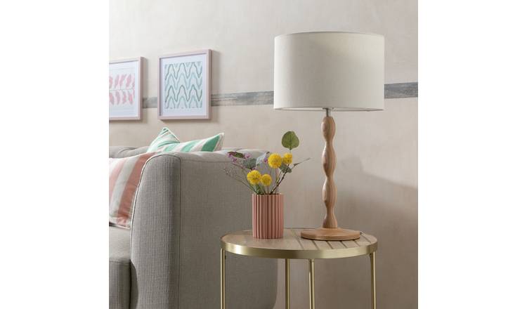 Habitat Bobbin 55cm Ash Wood Stick Table Lamp - Natural