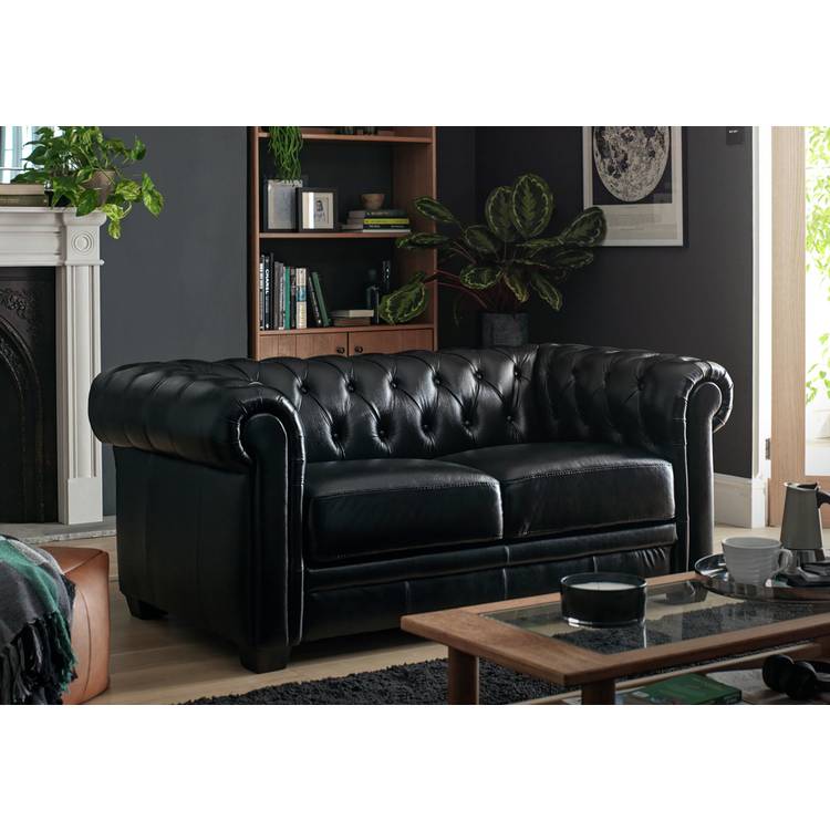 Habitat Chesterfield Leather 2 Seater Sofa - Black 0