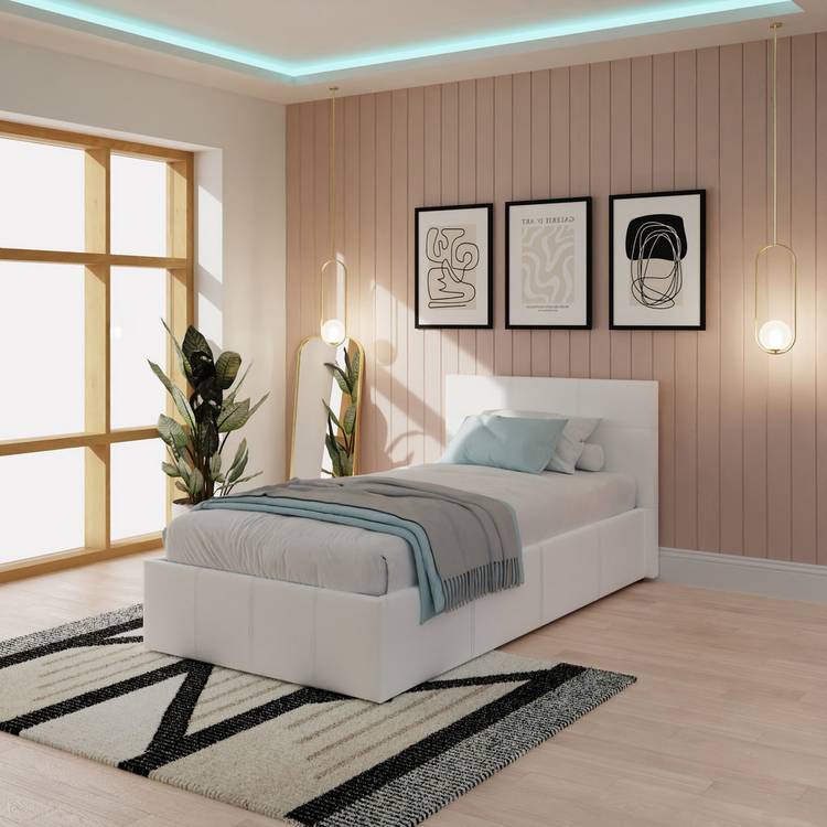 GFW End Lift Single Ottoman Bed with Mattress - White 0