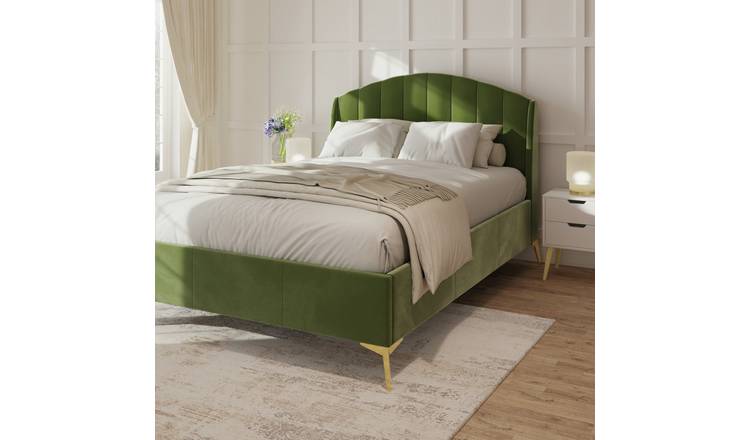 GFW Pettine Double Velvet End Lift Ottoman Bed - Green