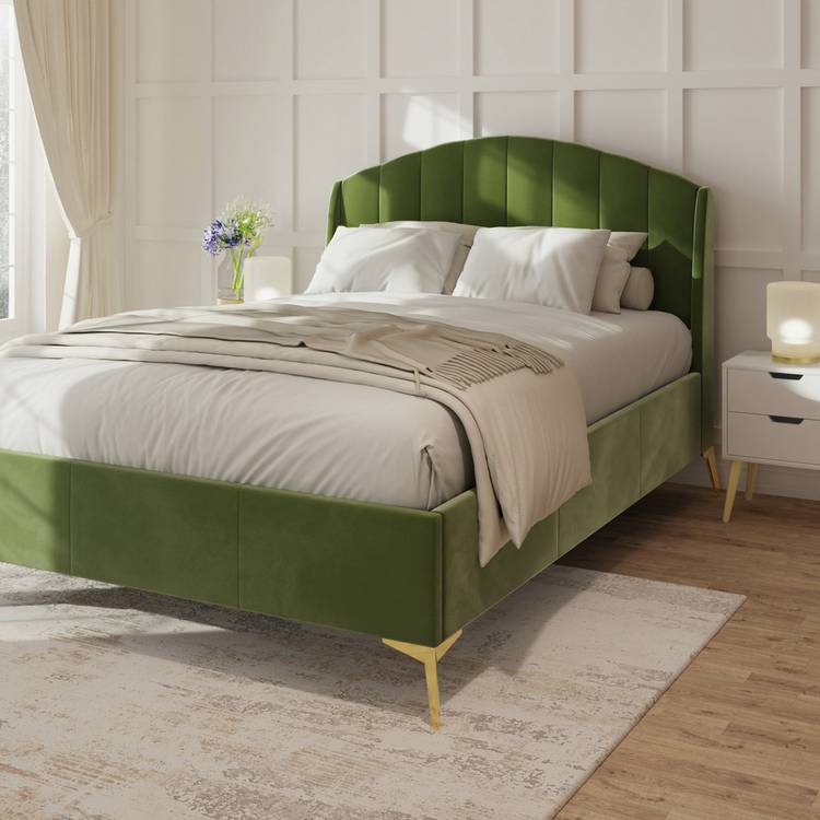 GFW Pettine Double Velvet End Lift Ottoman Bed - Green 0