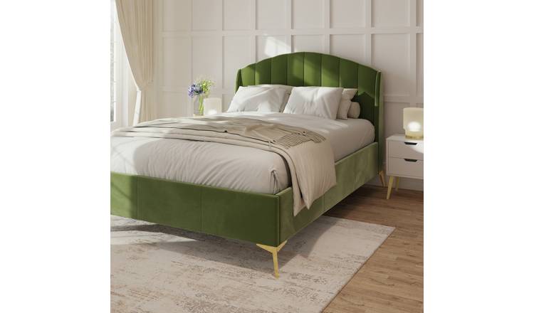 GFW Pettine Kingsize Velvet End Lift Ottoman Bed - Green