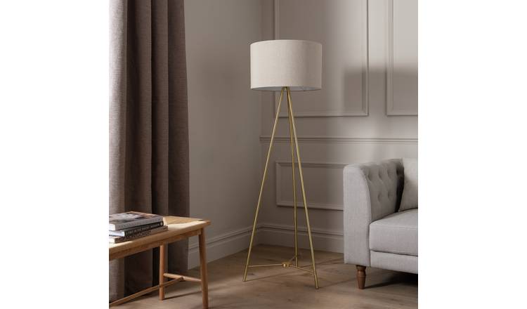 Habitat Leone Brushed Tripod Floor Lamp - Brass & Natural