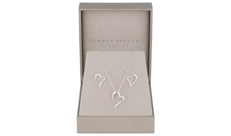 Simply Silver Sterling Silver 925 Heart Jewellery Set