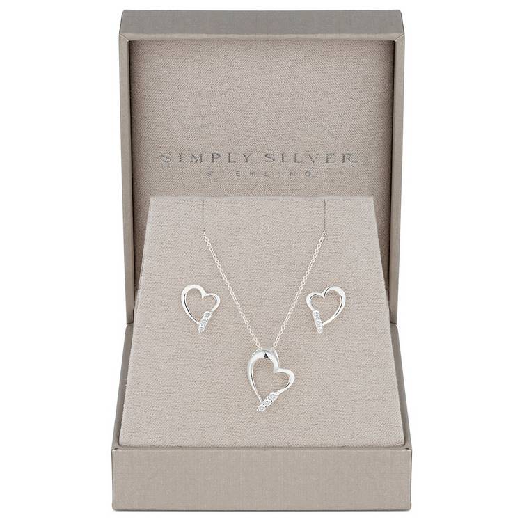 Simply Silver Sterling Silver 925 Heart Jewellery Set 0
