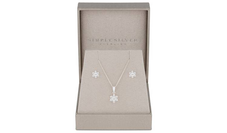 Simply Silver Sterling Silver 925 Flower Jewellery Set