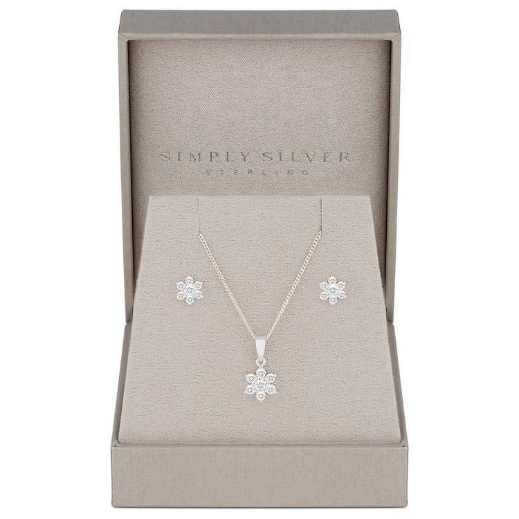 Simply Silver Sterling Silver 925 Flower Jewellery Set 0
