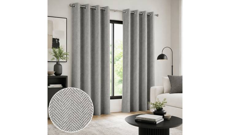 Enhanced Living Harrow Herringbone Thermal Curtains - 168 x 229cm - Grey