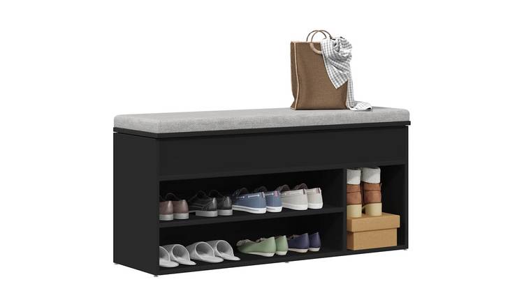 Walplus Engineered Wood Shoe Bench - Black - 102 x 30.5 x 45 cm