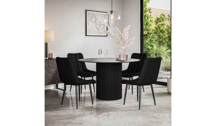 Furniture Online Arlo Nova Concrete Top w Blk Legs Dining Table & 4 Black Chairs