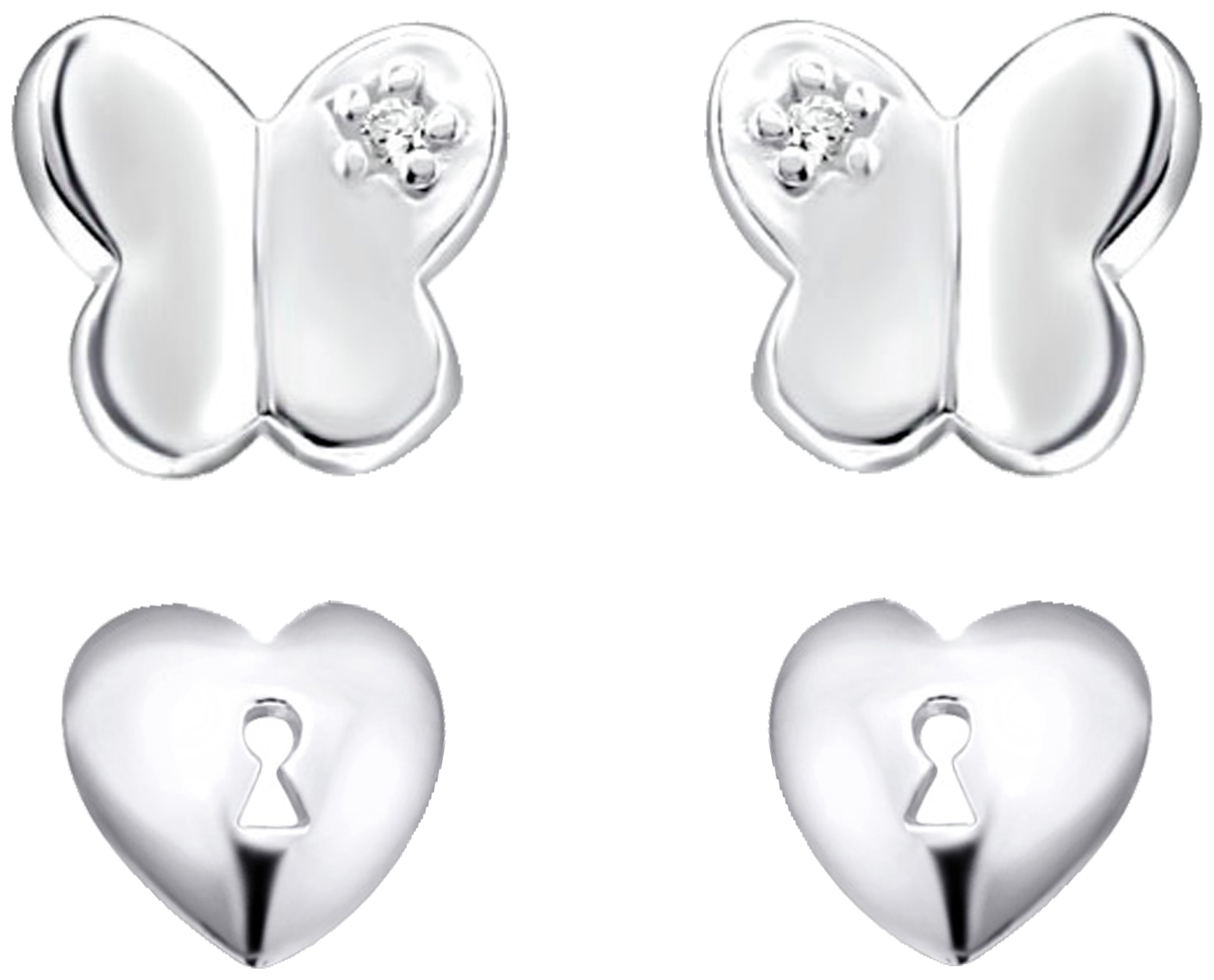 Link Up S.Silver Butterfly and Heart Stud Earrings - 2.