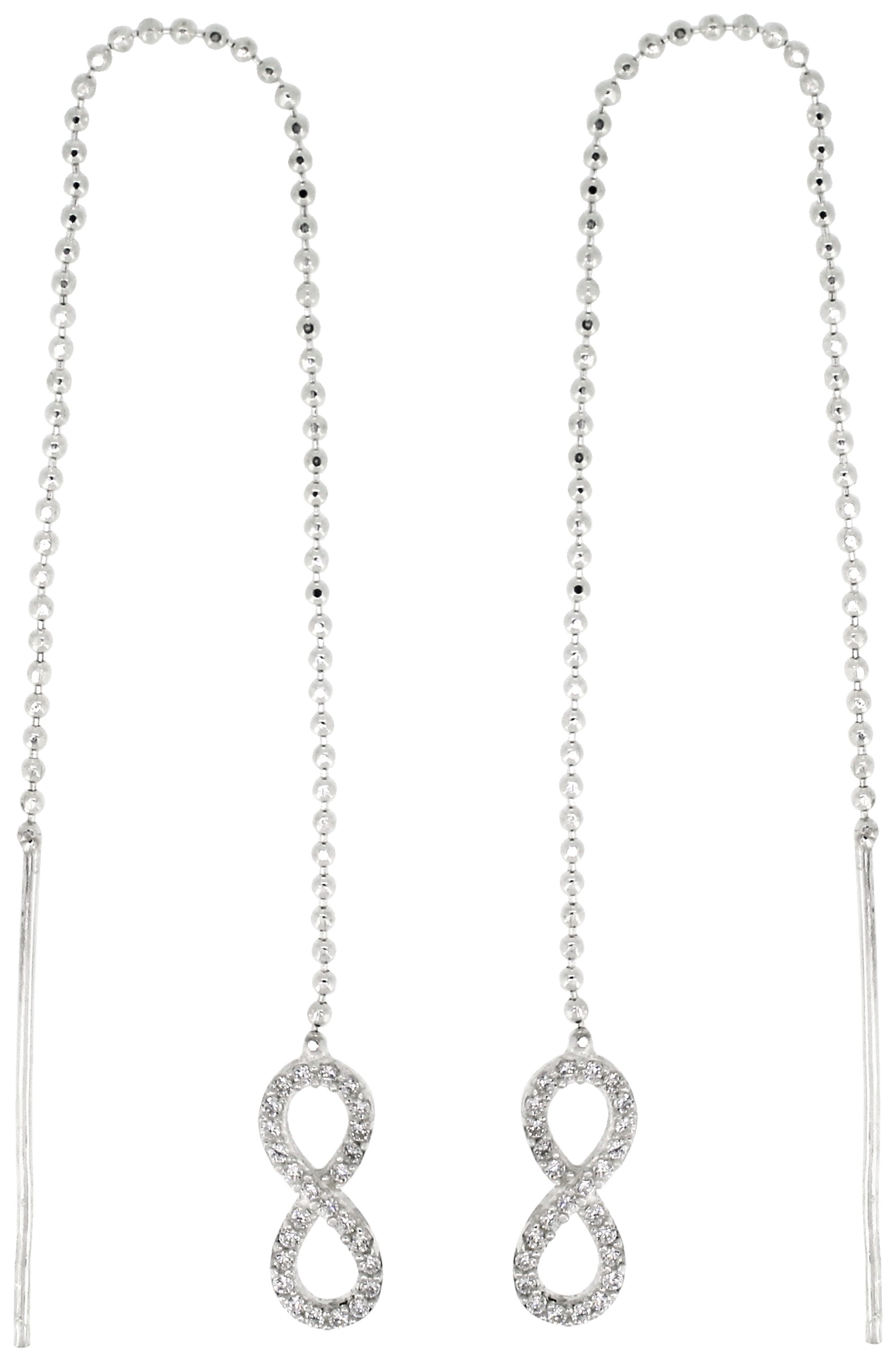 Link Up Sterling Silver Crystal Infinity Thread Earrings.