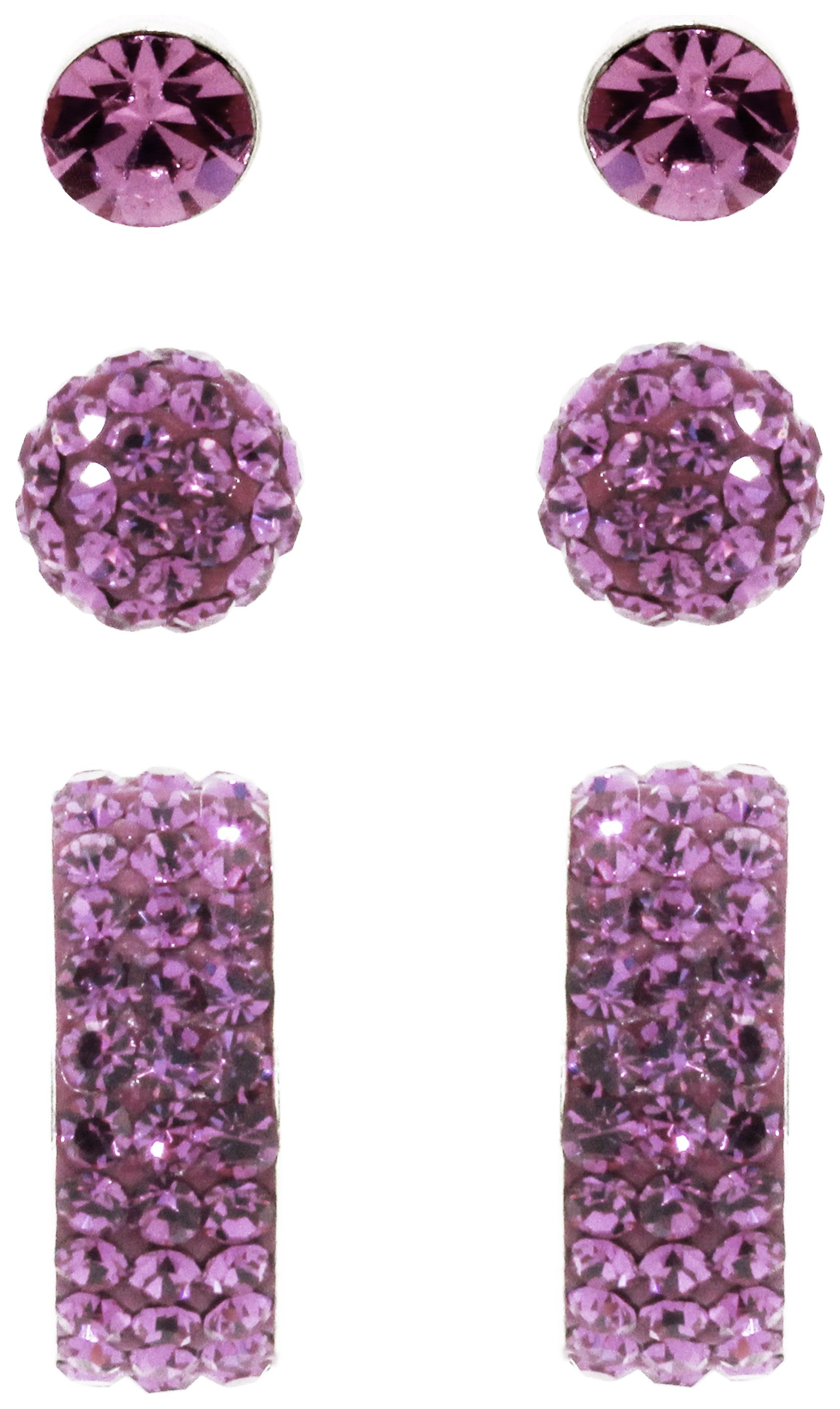 Link Up Sterling Silver Pink Crystal Earrings - Set of 3