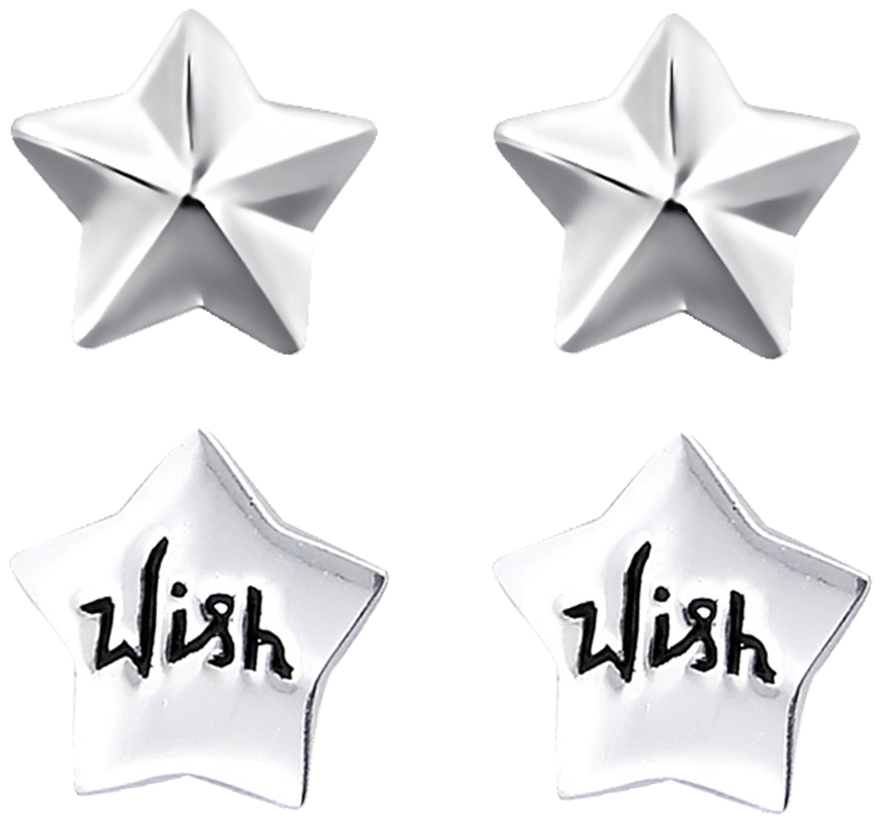 Link Up Sterling Silver Wish on a Star Earrings - Set of 2.