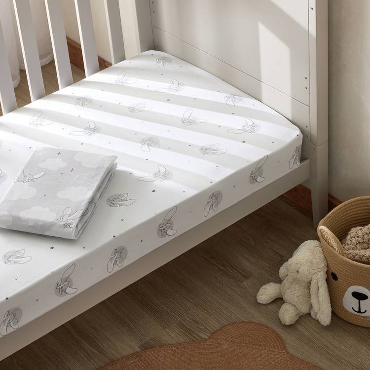 Disney Dumbo Cotton Twin Pack Nursery Fitted Sheet - Cot 0