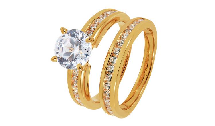 Revere 9ct Gold Plated Cubic Zirconia Bridal Ring Set - K
