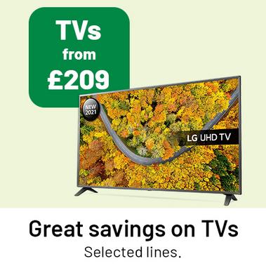 Great savings on TVs. Selected lines.