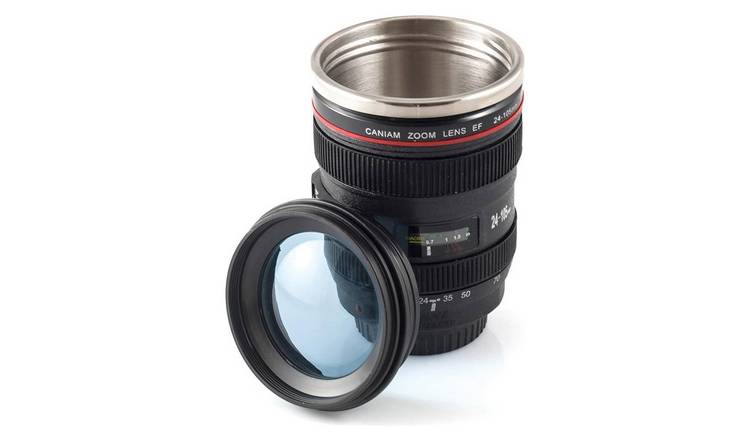 Menkind Camera Lens Lid Black Travel Mug - 500ml