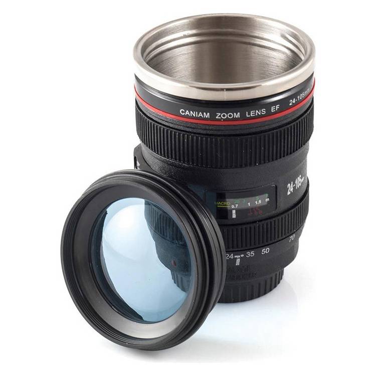 Menkind Camera Lens Lid Black Travel Mug - 500ml 0