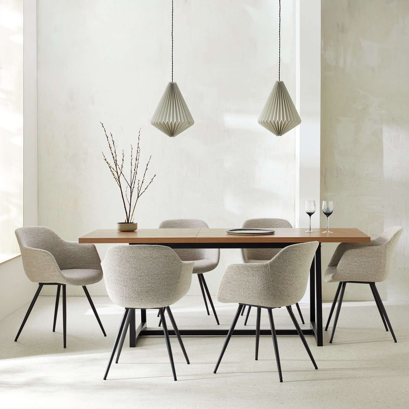 Habitat Nomad Extending Oak Dining Table & 6 Natural Chairs