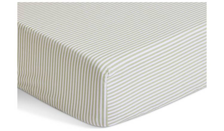 Habitat Green Stripe Printed Fitted Sheet - King size