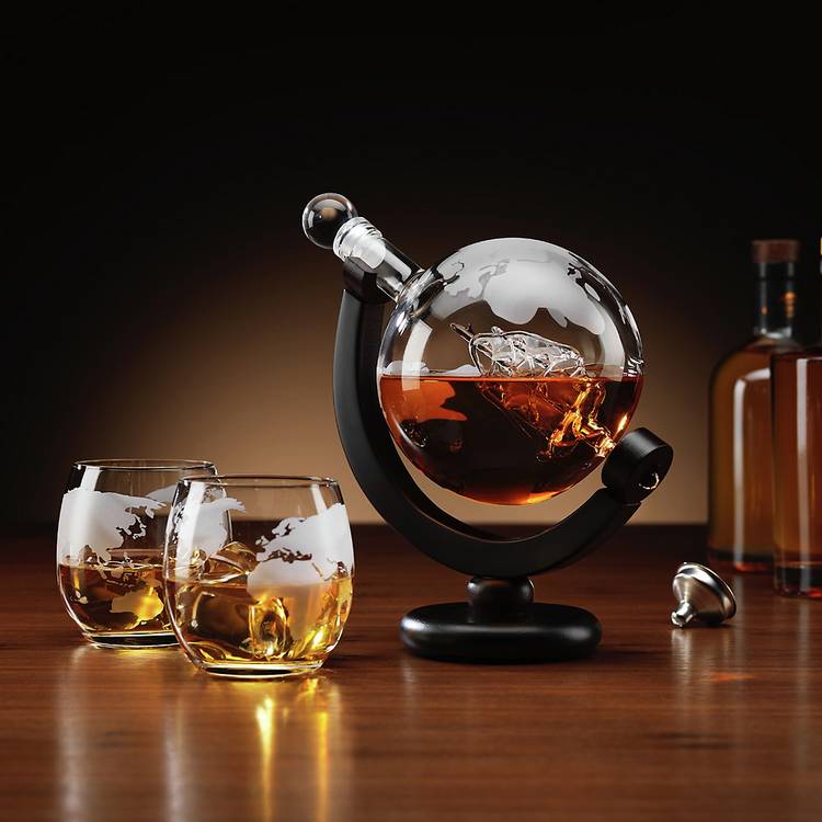 Menkind Globe Decanter With Glasses Set 0