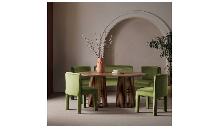 Habitat Jericho Natural Dining Table, Bench & 4 Green Chairs