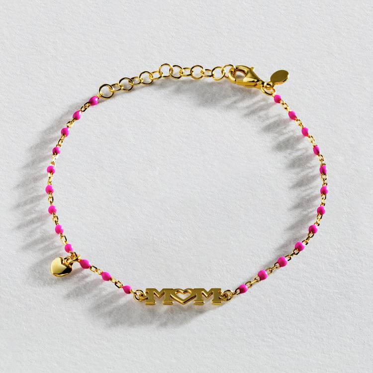 Revere Sterling Silver Mum Bead Bracelet With Pink Enamel 0