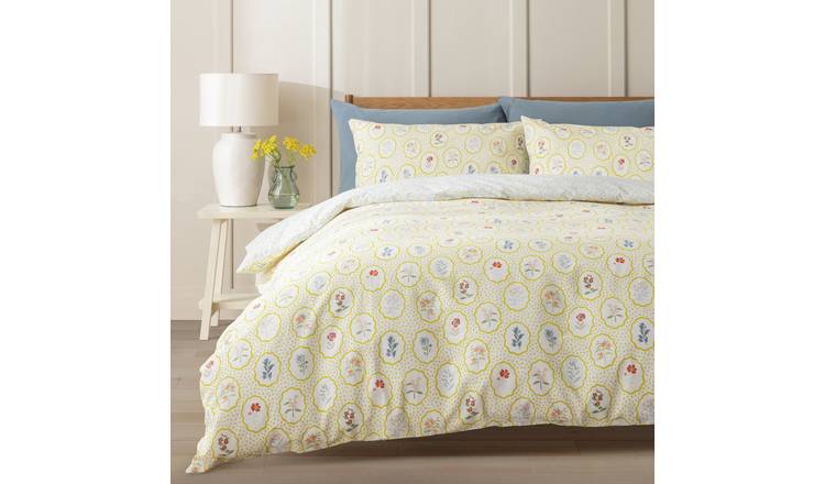 Argos Home Floral Woodblock Yellow Bedding Set - Double