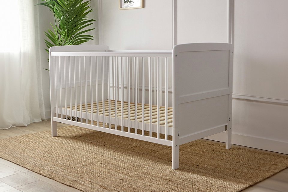 Baby elegance Travis baby cot bed with mattress - white.