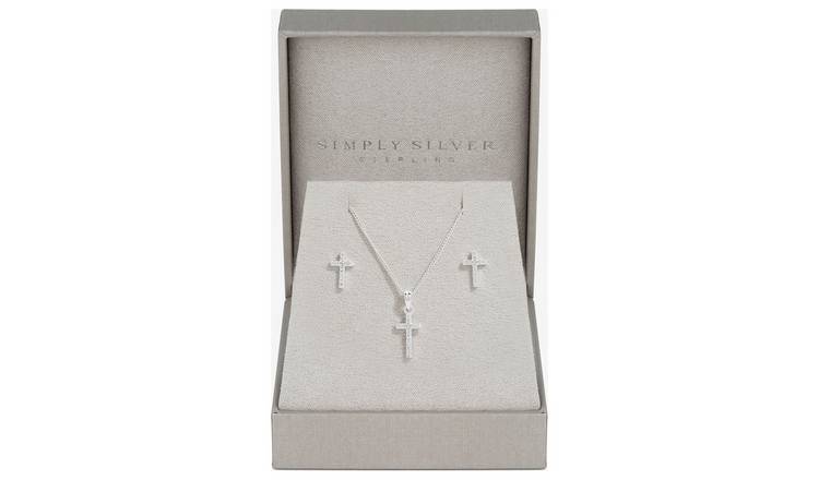 Simply Silver Sterling Silver 925 Cubic Zirconia Cross Set 