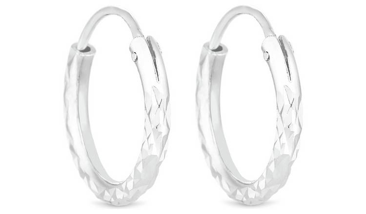 Simply Silver Sterling Silver Mini Diamond Cut Hoop Earrings