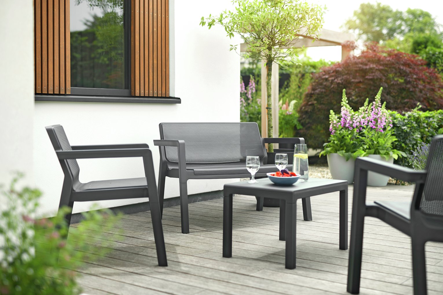 Keter Emily 4 Seater Plastic Garden Sofa Set - Dark Grey