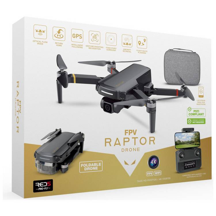 Menkind RED5 Raptor FPV 720MP Camera Drone - Black 0