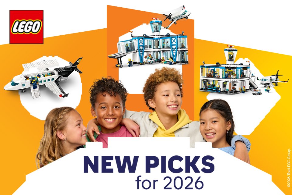 Children with 3 new LEGO® sets highlighted above them showing 'new picks for 2026'.