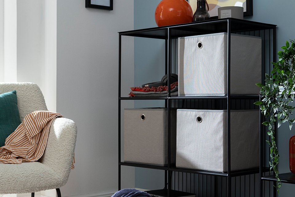 Argos Home Set of 4 Woven Linen Squares Boxes - Grey.