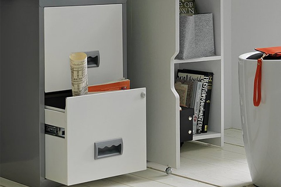 Pierre Henry 2 Drawer Metal Filing Cabinet - Silver & White.