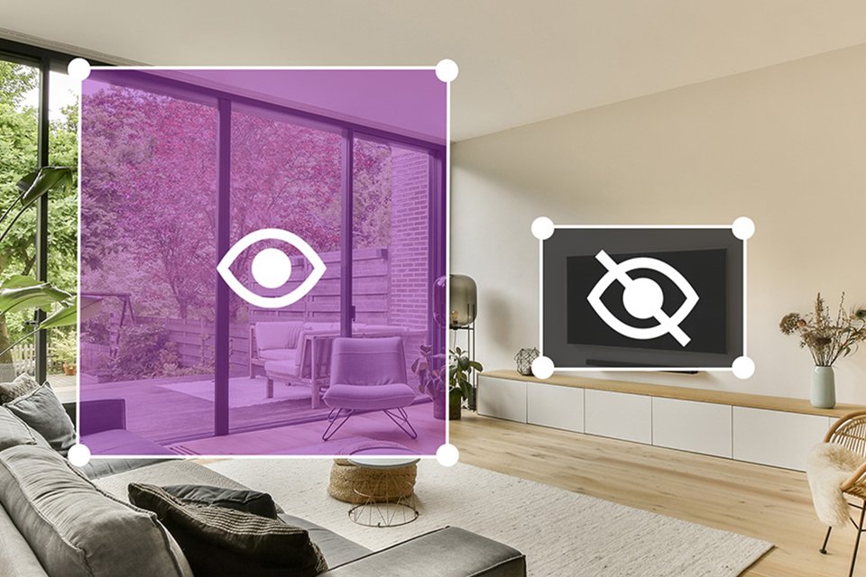 Activity zones in a living room highlighted.