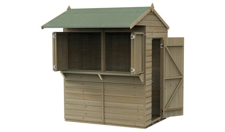Forest Shiplap 2 Windows Reverse Apex Garden Bar-6x4ft