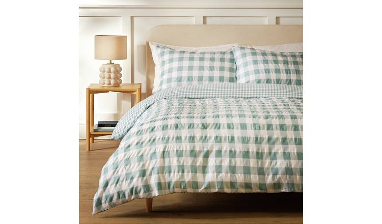 Argos Home Seersucker Check Blue Bedding Set - Single