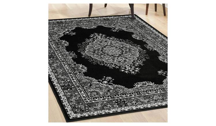 Homemaker Bukhura Traditional Black Cut Pile Rug - 290x200cm