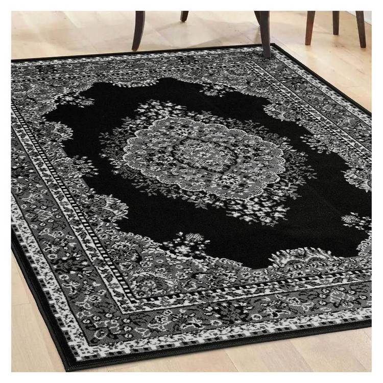 Homemaker Bukhura Traditional Black Cut Pile Rug - 290x200cm 0