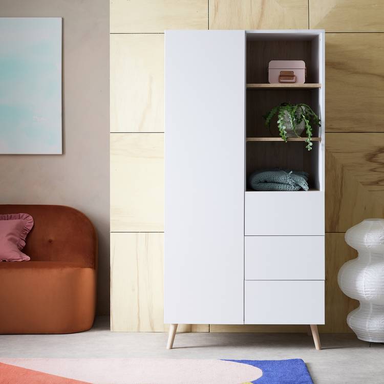 Habitat Skandi 1 Door 3 Drw Open Wardrobe -White Two Tone 0