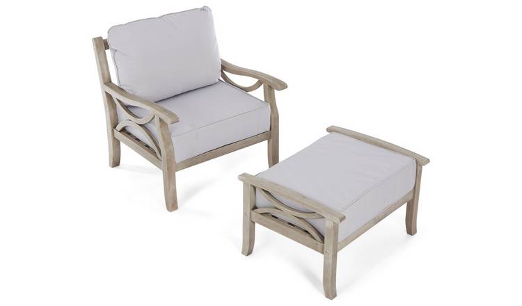 Greenhurst Sorrento Wooden Garden Chair with Stool - Grey